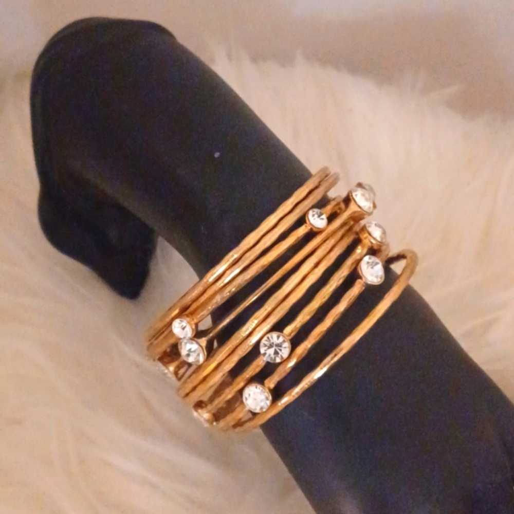 Gold Stackable Bangles With Rhinestones - image 1